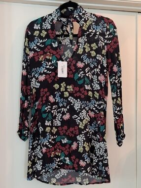 Beach Riot Black Floral Mini Dress with Pink, Red, Green & Blue Accents